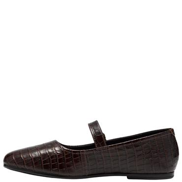 CLARKS WOMENS LIVIA JANE STRAP FLATS - DARK BROWN
